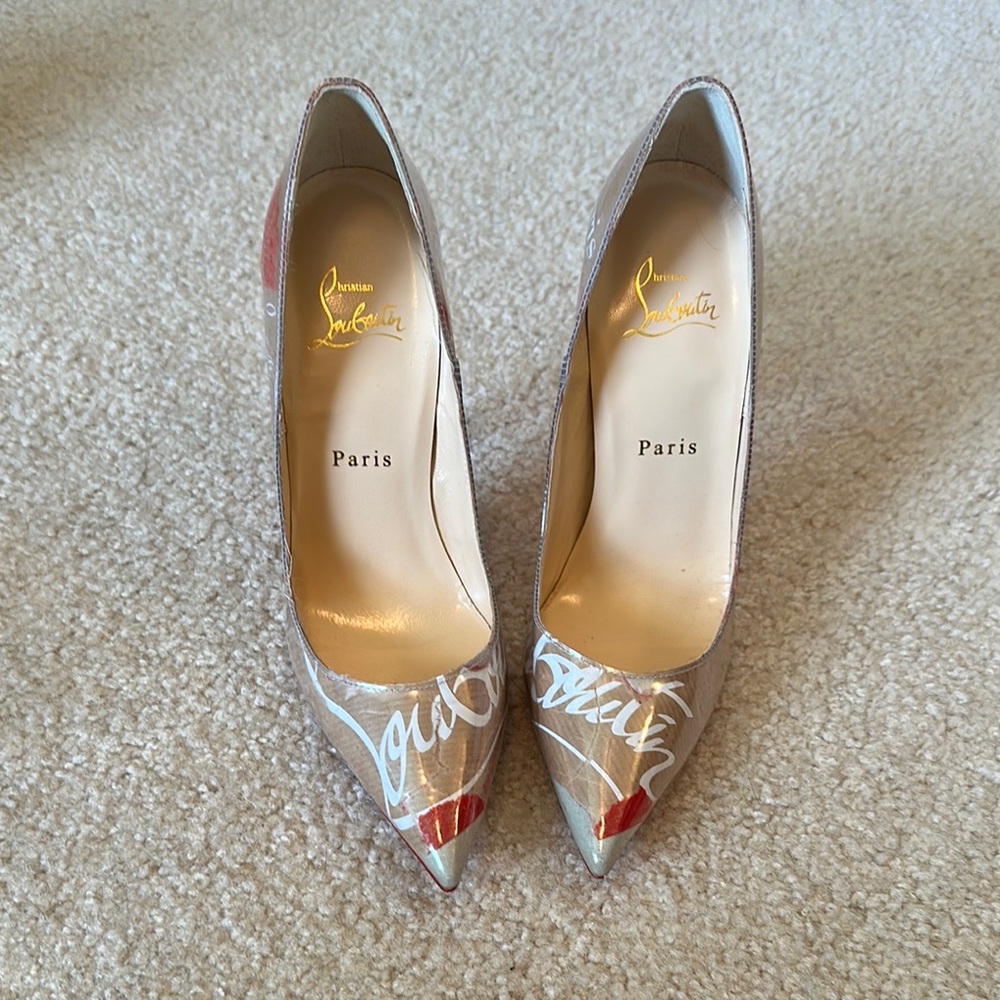 Christian Louboutin Red and Tan Heels